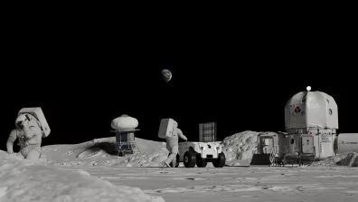 Vue d’artiste d’une base spatiale spatiale sur la Lune