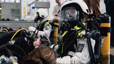 Sophie Adenot lors d'un entraînement aux sorties extravéhiculaires au Centre européen des astronautes à Cologne