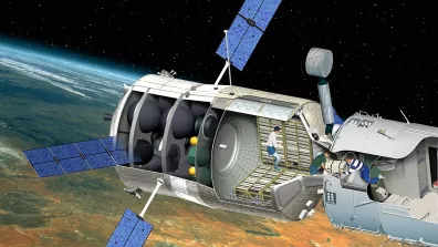 Illustration du déchargement de l’ATV-5, amarré à l’ISS