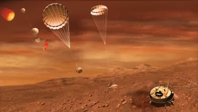 Illustration des dispositifs ayant permis l'atterrissage sûr de Huygens sur Titan