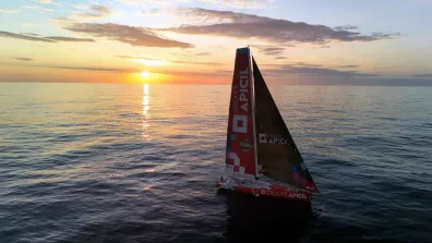 Vue depuis le bateau Groupe APICIL lors de la course à la voile du Vendée Globe le 20 janvier 2025.