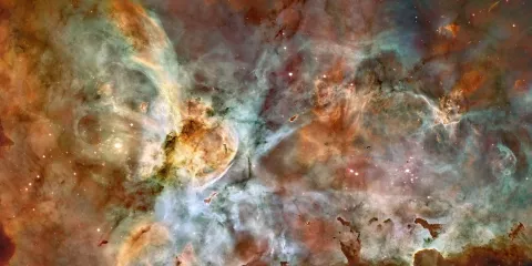 Image en fausses couleurs de la nébuleuse de la Carène prise grâce au Télescope spatial Hubble