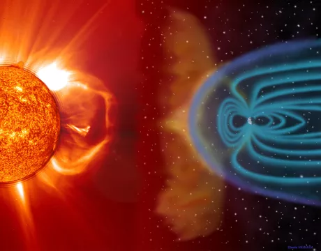 Illustration montrant une éruption solaire dirigée vers la Terre