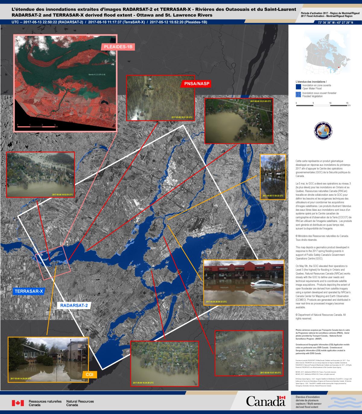 Données satellites combinées pour cartographier les inondations à Montréal en 2017